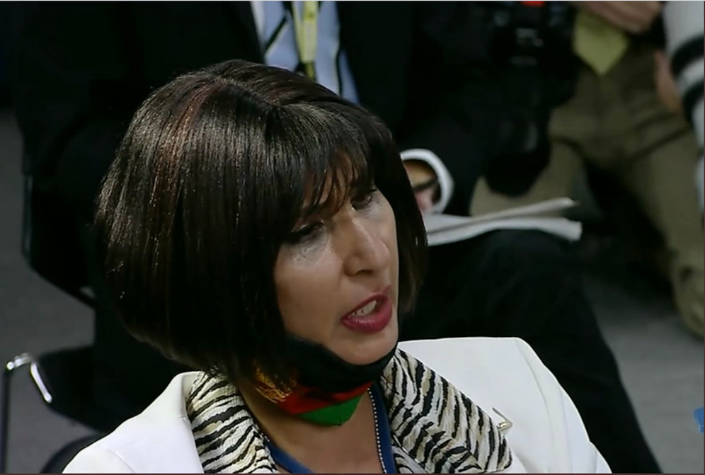 Nazira Karimi ringt bei dem Medientermin mit Pentagon-Vertretern mit Fassung