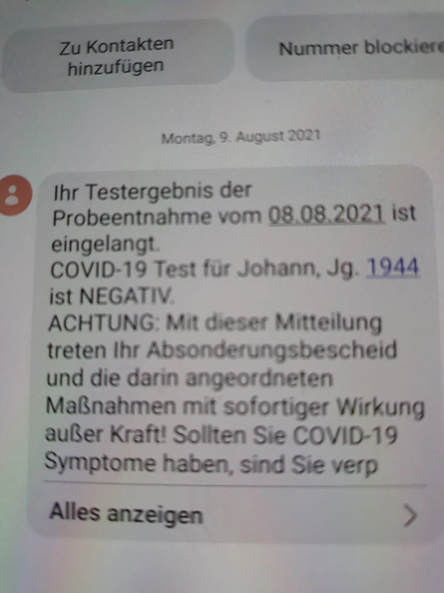 Das negative PCR-Testergebnis