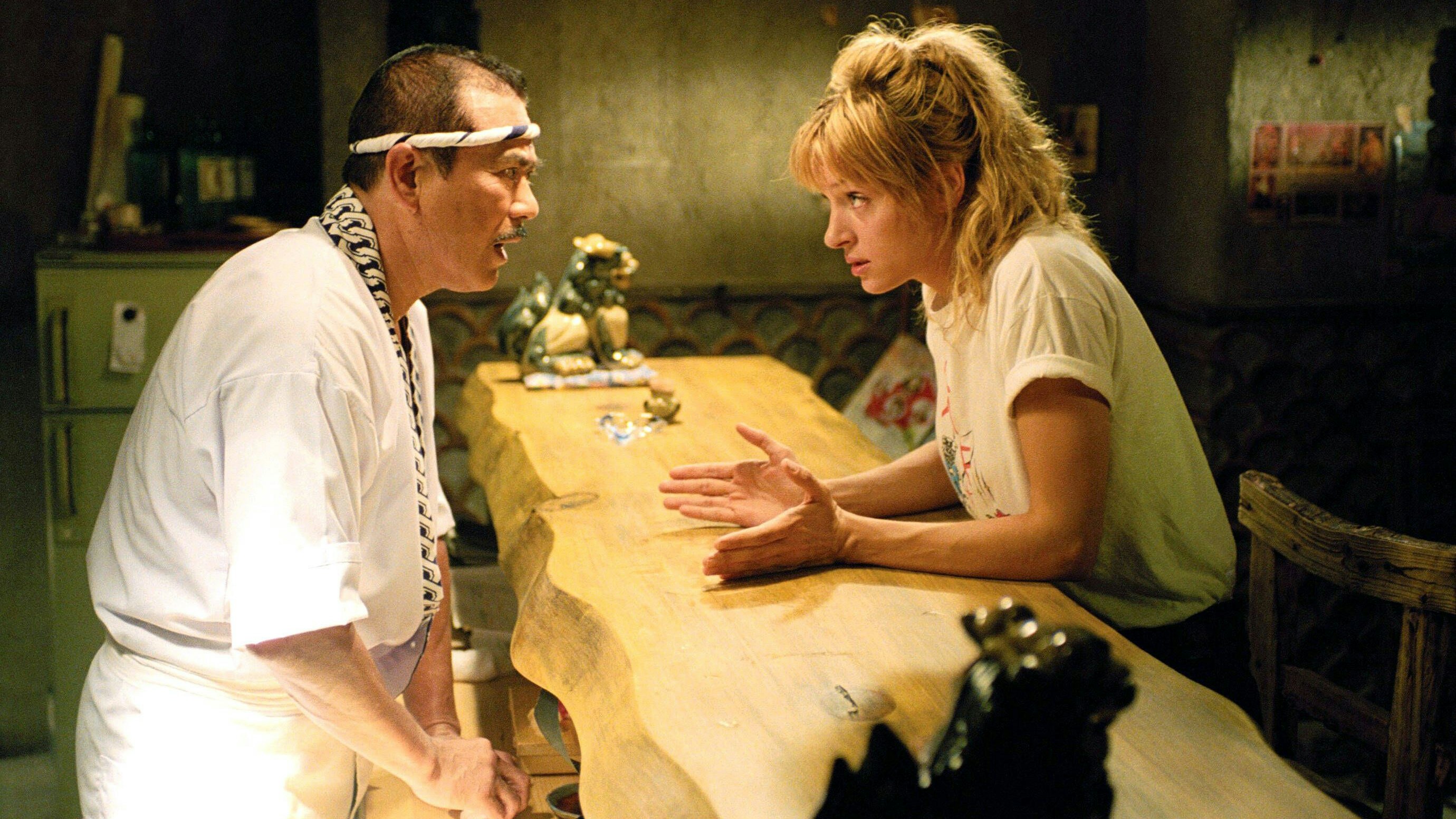 Hier plaudert Protagonistin Kiddo (Uma Thurman) mit Hattori Hanzo in "Kill Bill 1".