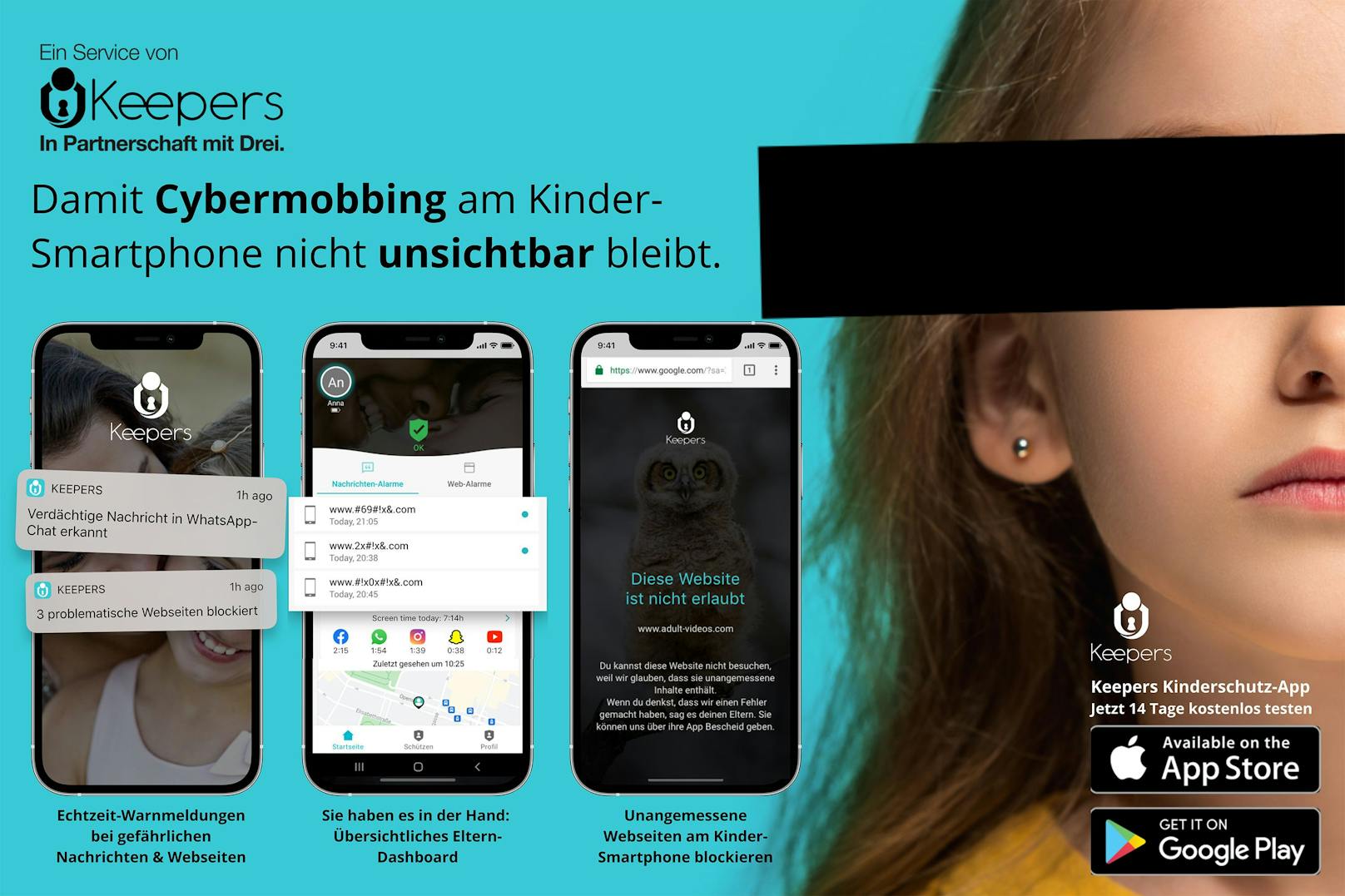 Neu bei Drei: Keepers startet Kinder-App zum Schutz vor Mobbing in sozialen Netzen.