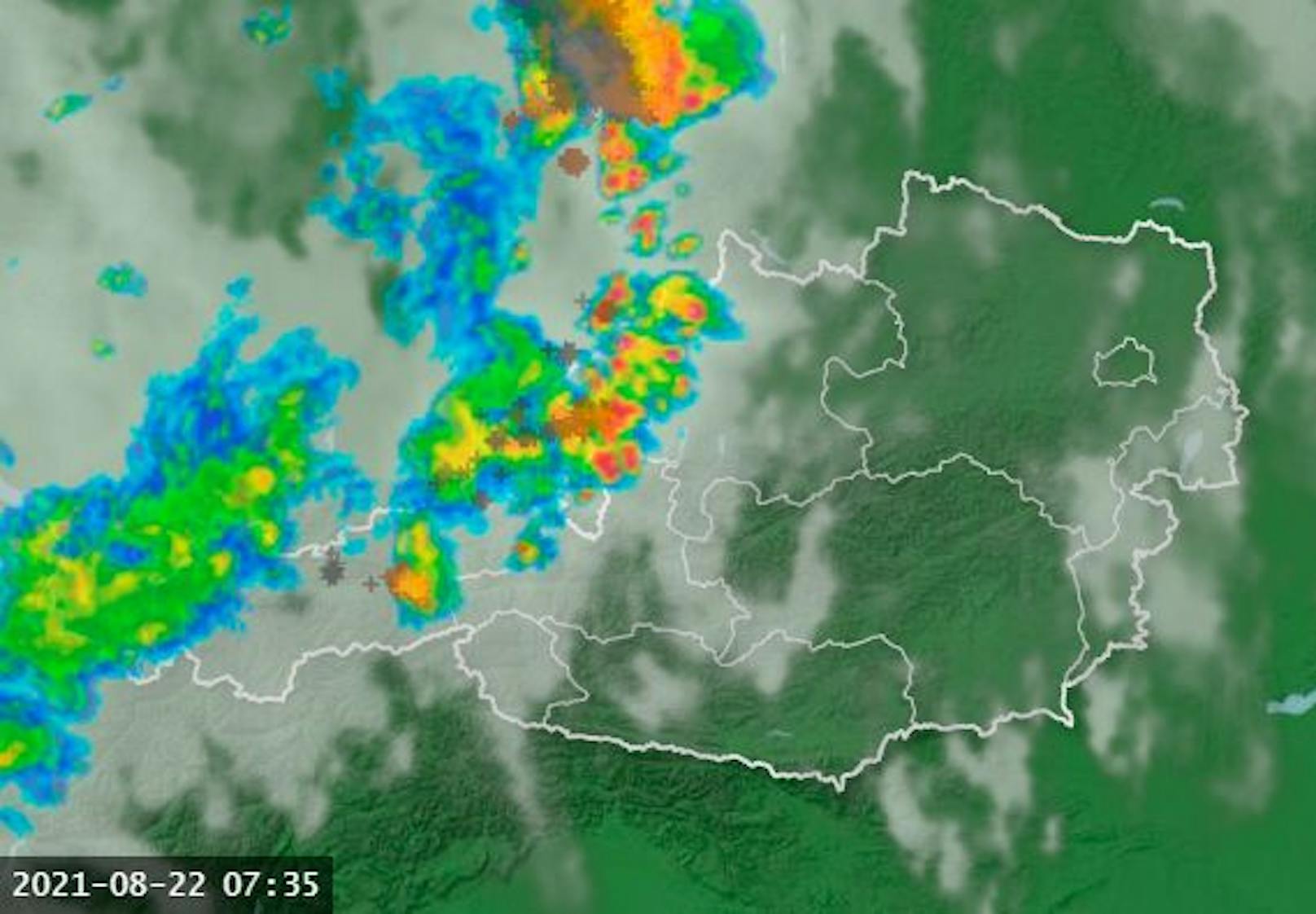 Unwetter-Radar: Schon Sonntagfrüh krachte es in Salzburg und Oberösterreich.