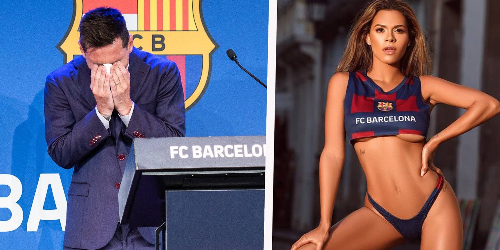Lionel Messi weint beim Barca-Abschied. Playboy-Model Luana Sandien im Klub-Outfit.