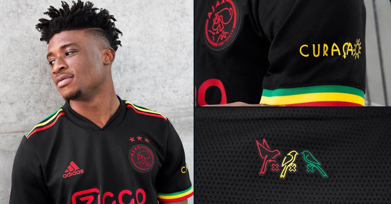 Ajax läuft mit einem Bob-Marley-Shirt auf.