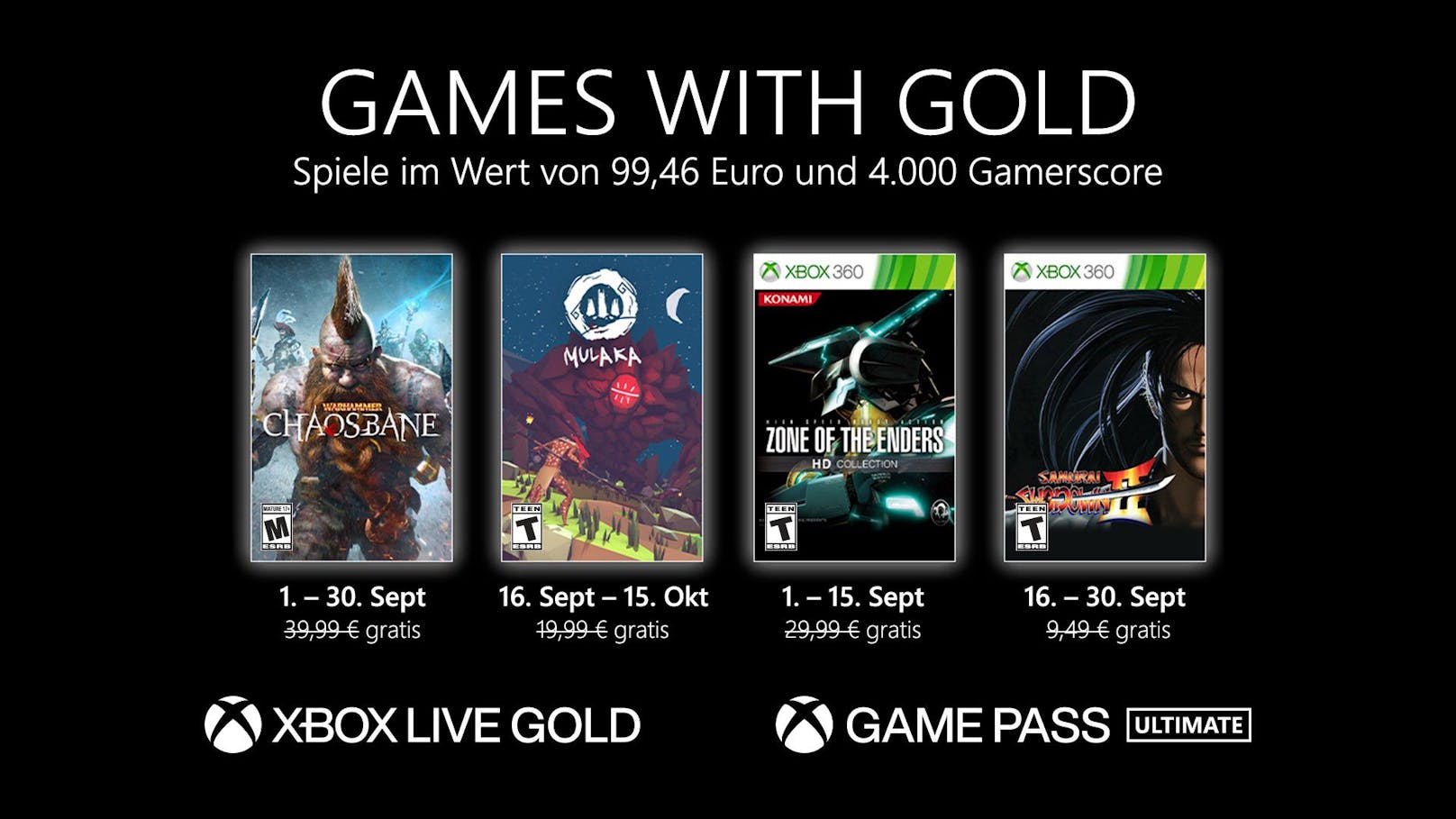 Games with Gold: Diese Spiele gibt es im September gratis.