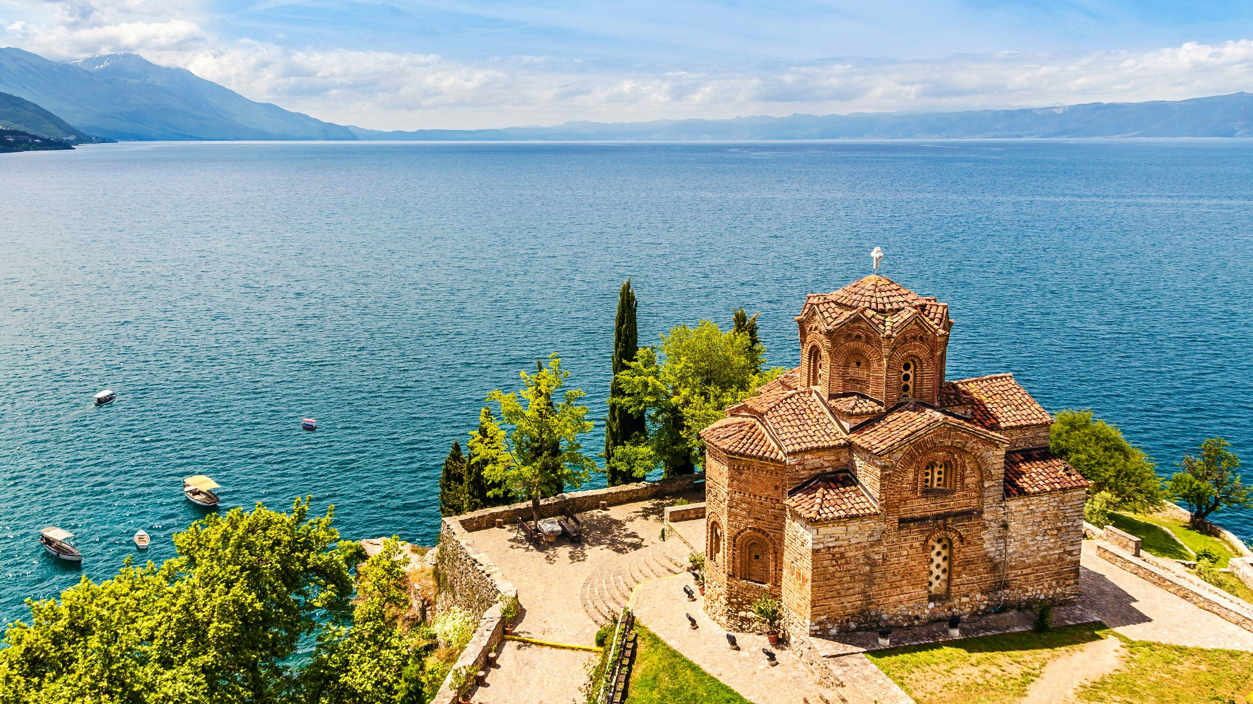 Jovan Kaneo Church on beautiful sunny day at Lake Ohrid, Macedonia.