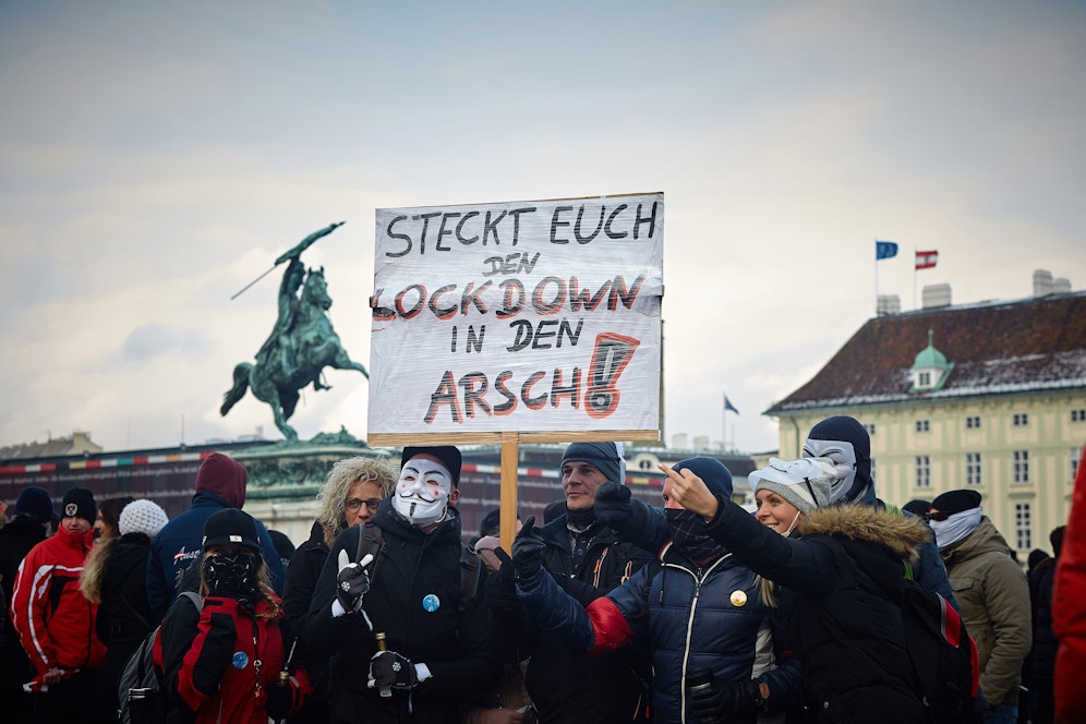 Proteste am 16. Jänner 2021 gegen die Corona-Maßnahmen. 2021 ist die Zahl der antisemitischen Vorfälle explodiert.