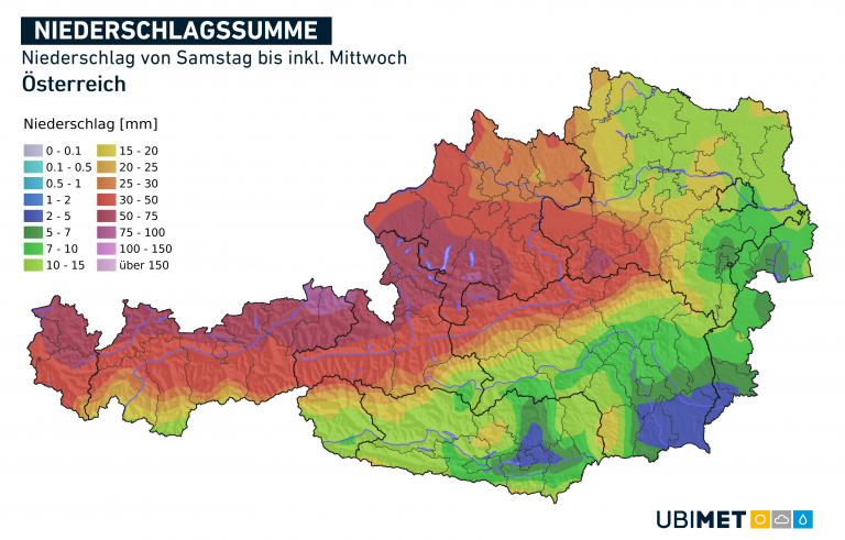 Große Regenmengen werden an der Alpennordseite erwartet.