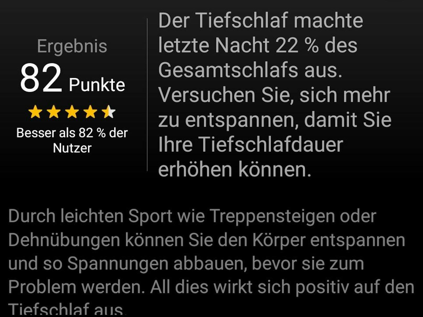 Je nach Schlafqualität gibt die App Anleitungen für einen besseren Schlaf.