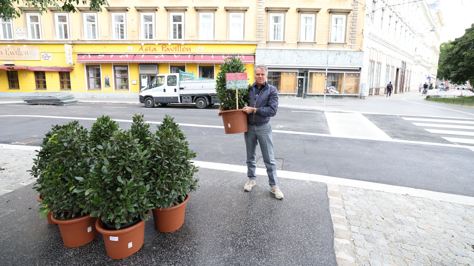 Die Pflanzen verschönern nun den Gehsteig bei der Favoritenstraße in Wien-Wieden