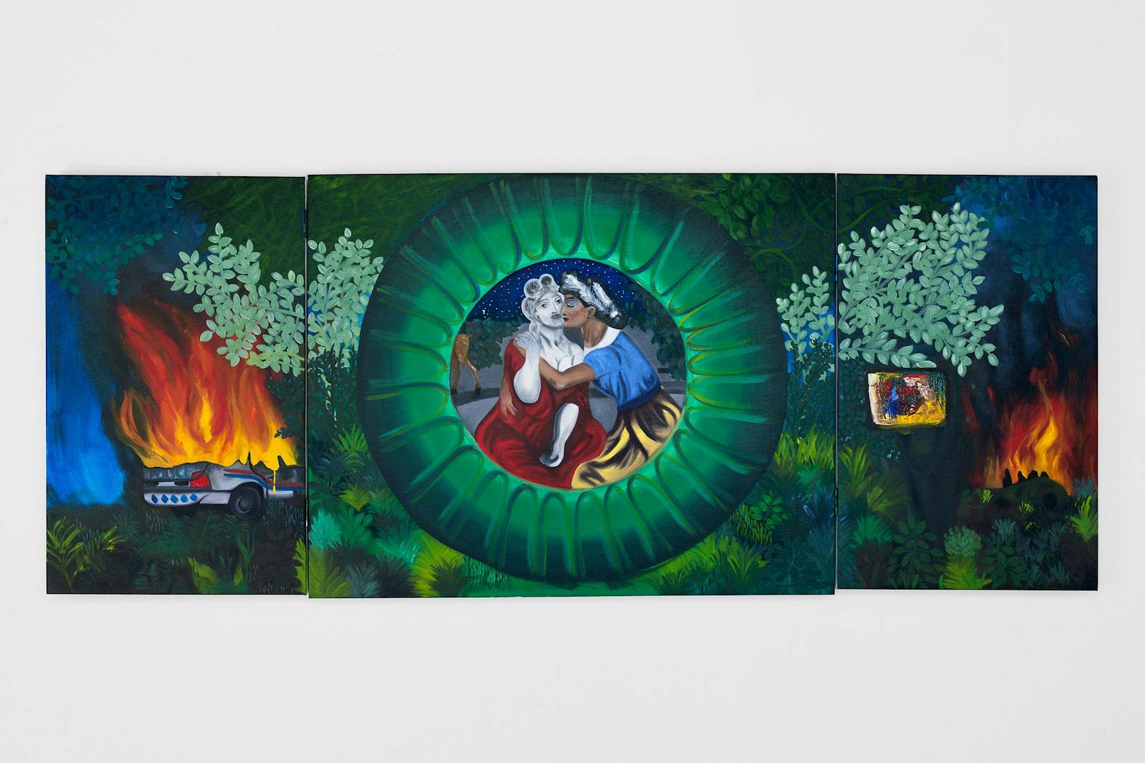 Frieda Toranzo Jaeger Allegorie auf die Geschichte nach Sappho,2020 Oil on canvas 80 x 198 cm | 31 1/2 x 78 inCourtesy of the artist and Galerie Barbara Weiss, Berlin