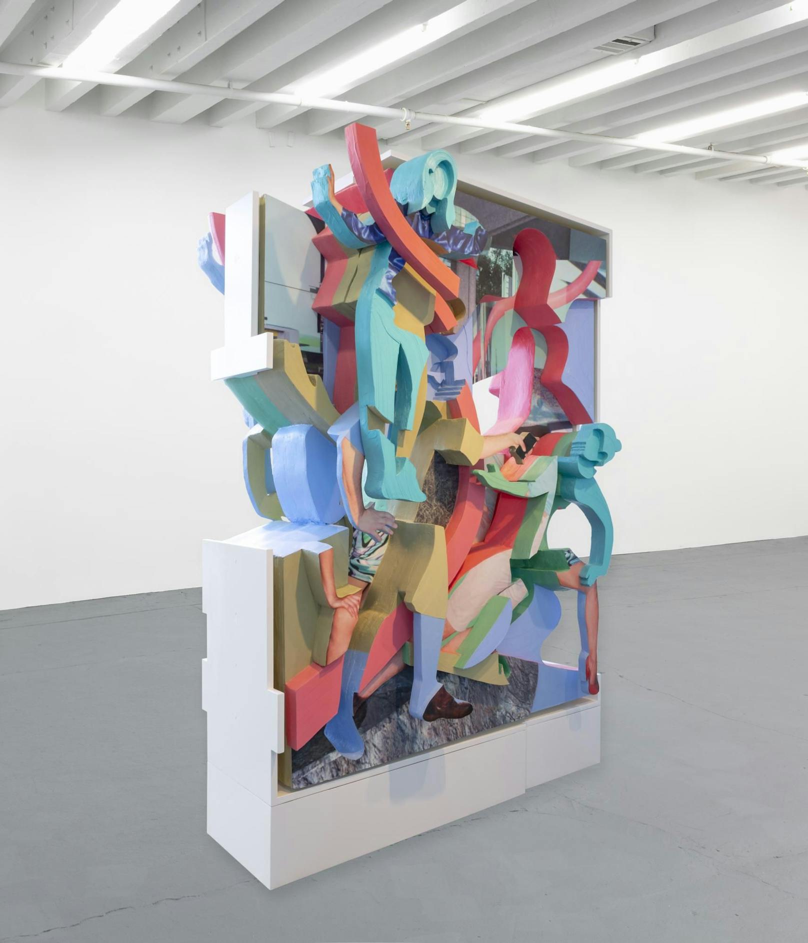 Pieter Schoolwerth Model For Behavioral Surplus Capture, 2019 signed, dated, andtitled on verso oil, acrylic inkjet print, mixed media on foamcore wood 261.62 x182.88 x 91.44 cm unique Courtesy of the artist; Kraupa-Tuskany Zeidler, Berlin