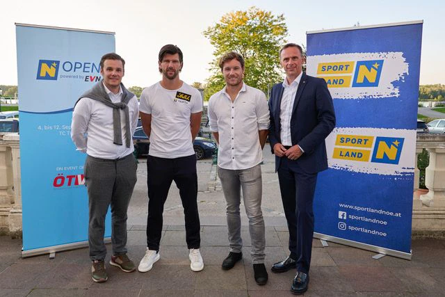 Landesrat Jochen Danninger, Lucas Miedler, Jürgen Melzer und Turnierdirektor Florian Leitgeb
