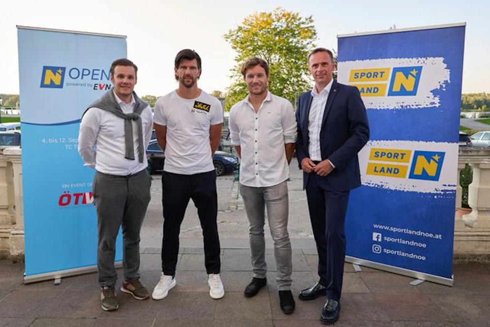 Landesrat Jochen Danninger, Lucas Miedler, Jürgen Melzer und Turnierdirektor Florian Leitgeb.