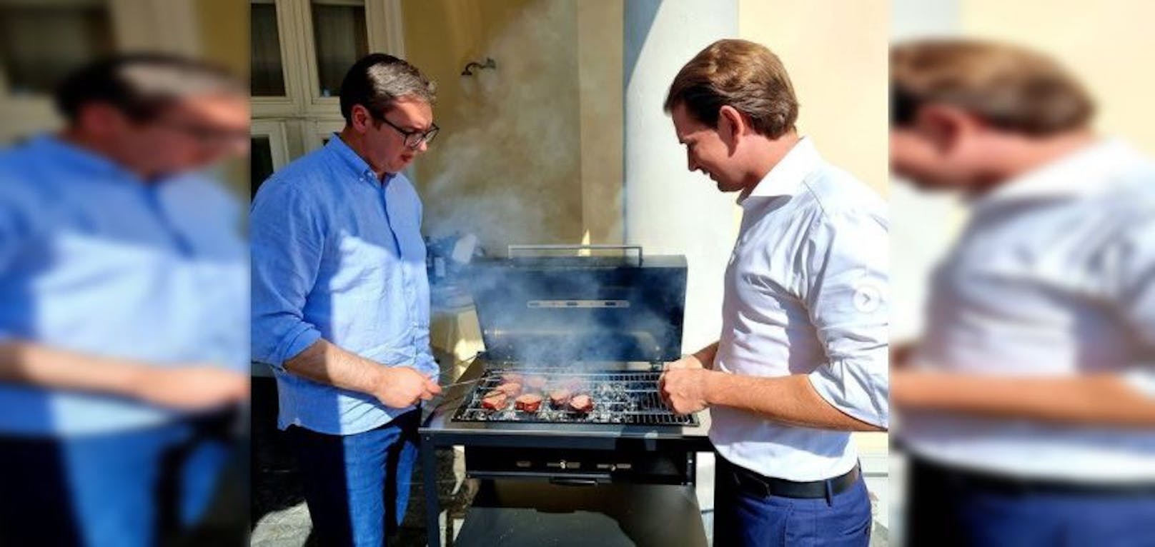 Kanzler Kurz grillt mit serbischen Präsidenten Steaks