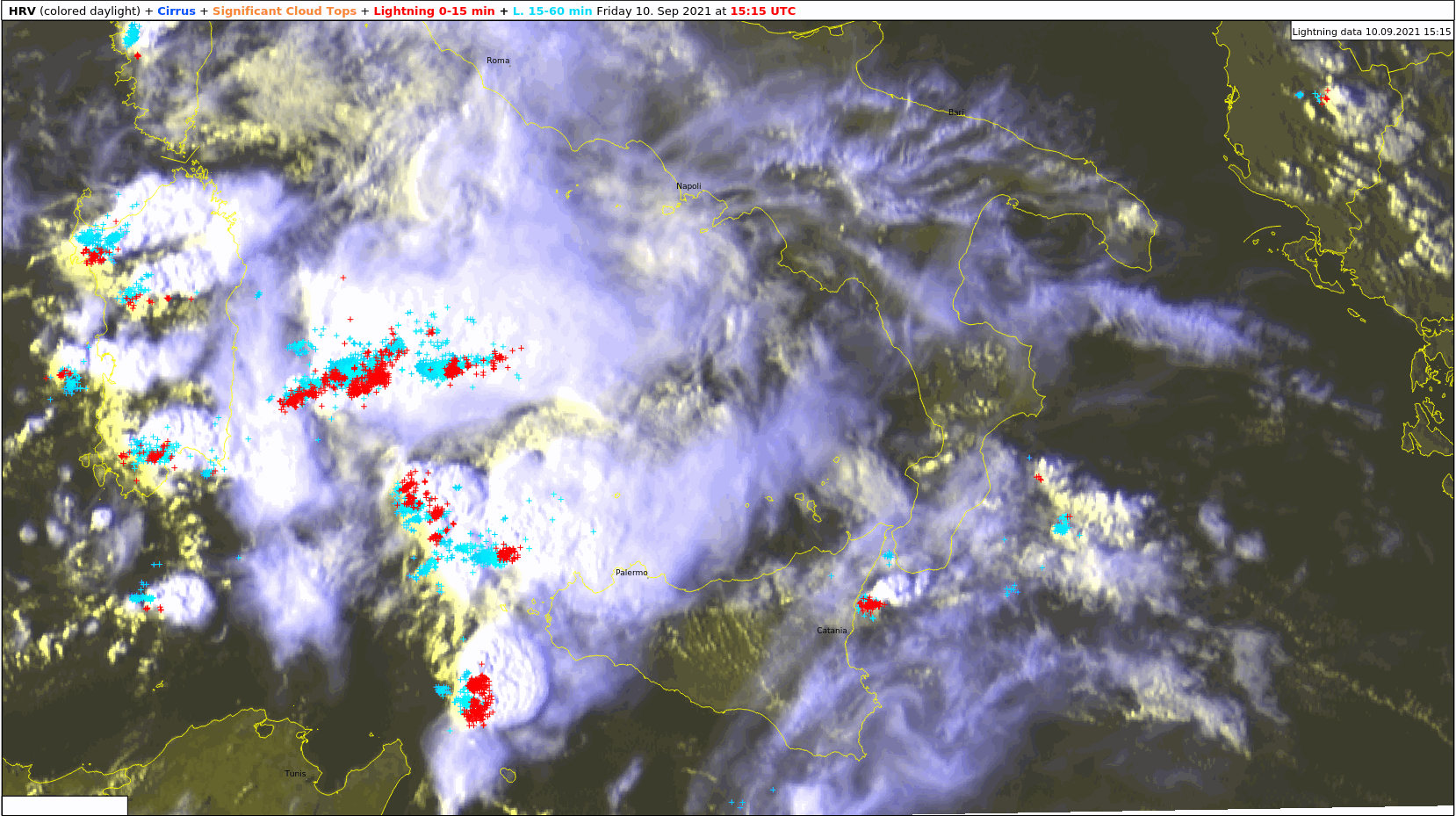 Gewitterzelle bei Pantelleria (am Südrand des Ausschnitts)