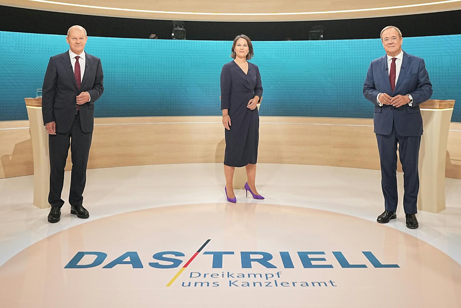 Olaf Scholz von der SPD, Annalena Baerbock von den Grünen und Armin Laschet von der CDU standen sich am Sonntagabend im deutschen Fernsehen gegenüber.