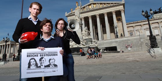 Kurz (damals 23) mit Wolfgang Moitzi (26) und Sigrid Maurer (25).