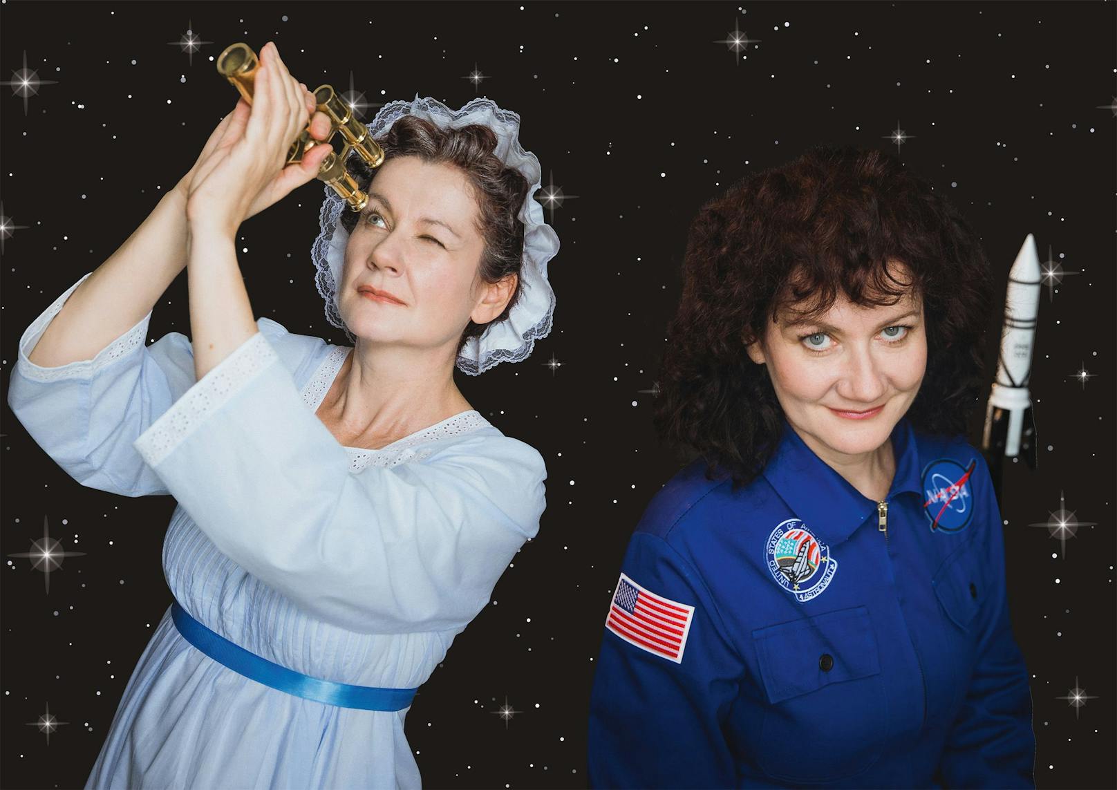 In der Theaterproduktion STERNENFRAUEN von <em>portraittheater</em> stehen die Begeisterung von Frauen für die Weltraumforschung und bedeutende Errungenschaften im Vordergrund.