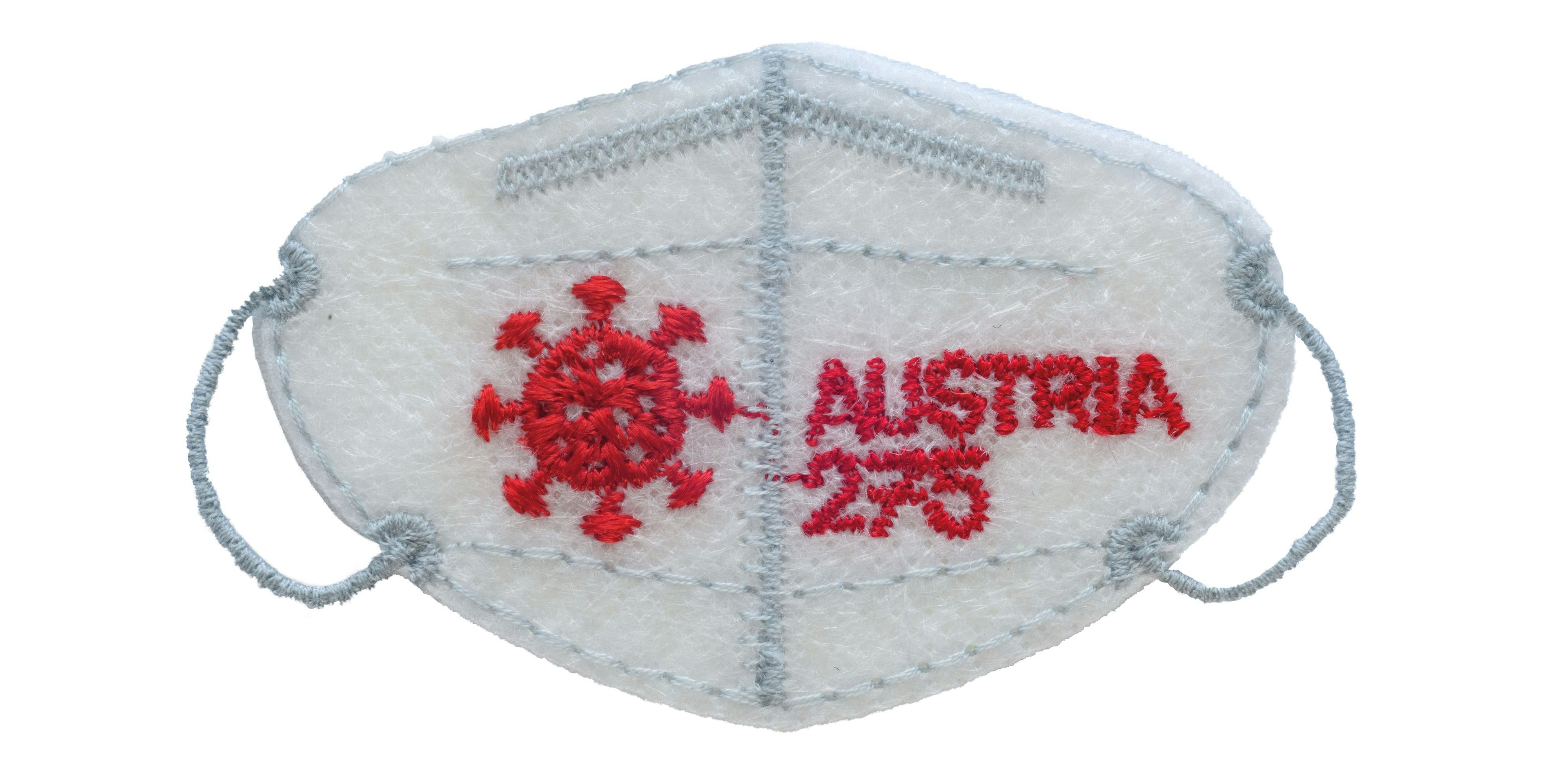 So sieht die Mini-FFP2-Maske aus. Sie hat einen Nennwert von 2,75 Euro, kann wie herkömmliche Briefmarken zur Frankierung von Briefen verwendet werden und ist ab 16. September erhältlich.