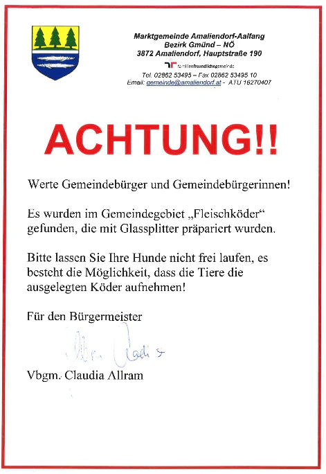 Diese Warnung gab die Gemeinde aus.