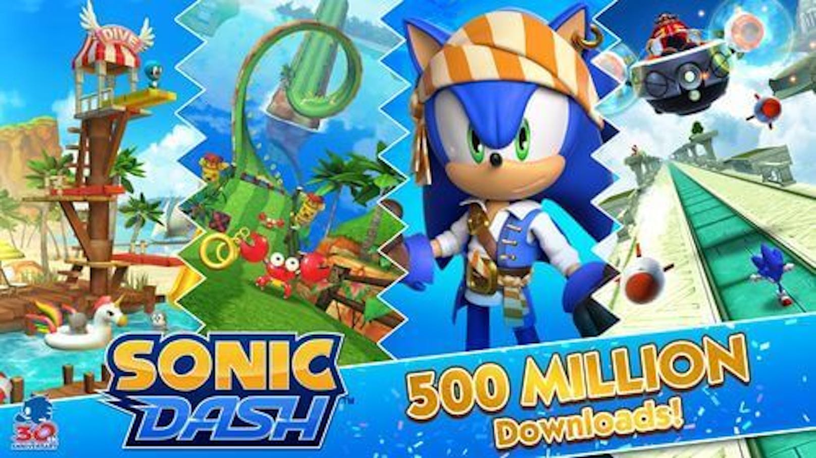 Sonic Dash feiert 500 Millionen Downloads und wird zum meistgespielten Sonic-Titel für mobile Geräte.