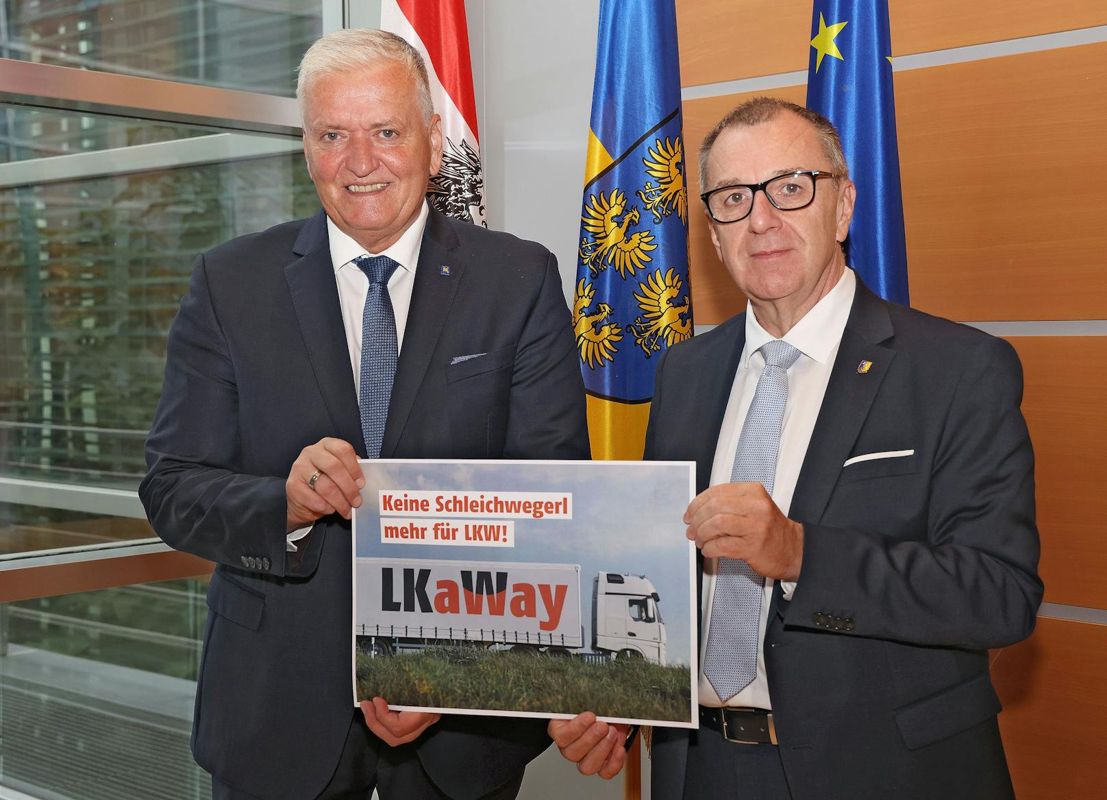 Landesvize Franz Schnabl und NÖ GVV-Präsident Rupert Dworak sprachen zum Thema "Flächendeckende Lkw-Maut"