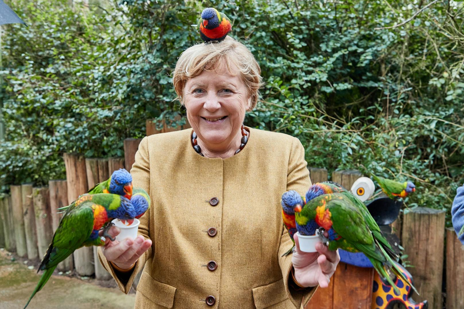 Im Vogelpark Marlow fütterte sie die bunten Gesellen im Zuge eines letzten Besuches vor ihrem Pensionsantritt.&nbsp;