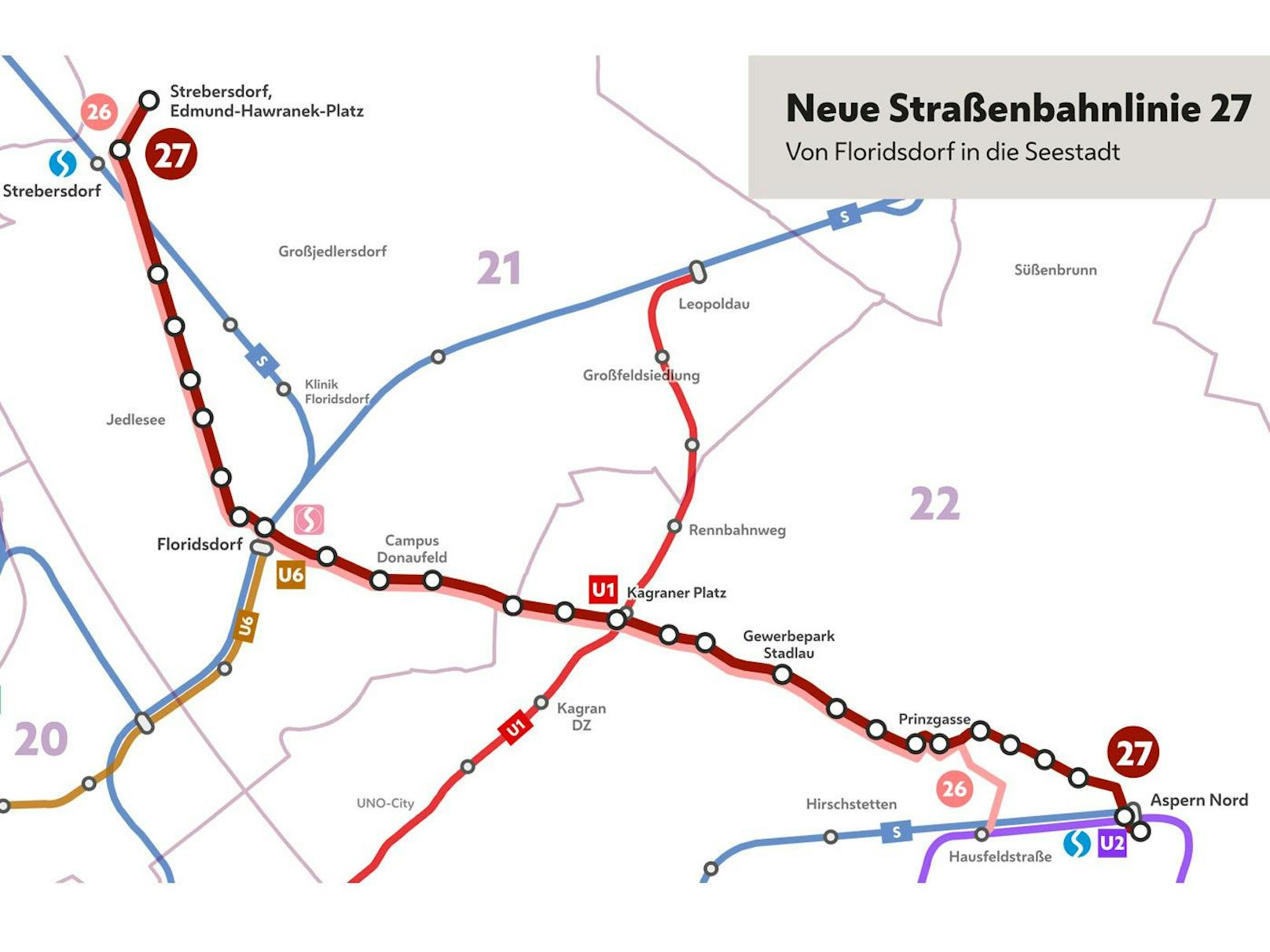 Der neue "27er" verbindet ab September 2025 Strebersdorf (Floridsdorf) mit der Seestadt Asperm (Donaustadt).