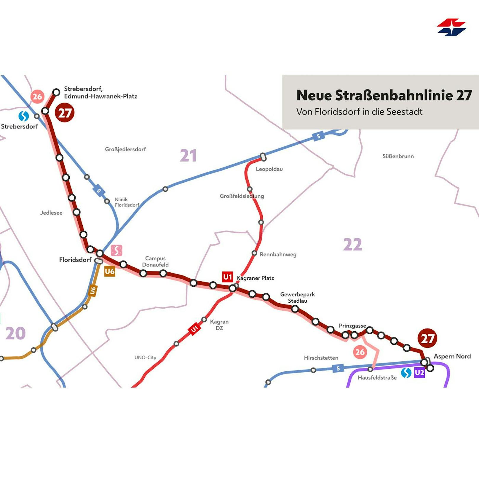 Der neue "27er" verbindet ab September 2025 Strebersdorf (Floridsdorf) mit der Seestadt Asperm (Donaustadt).