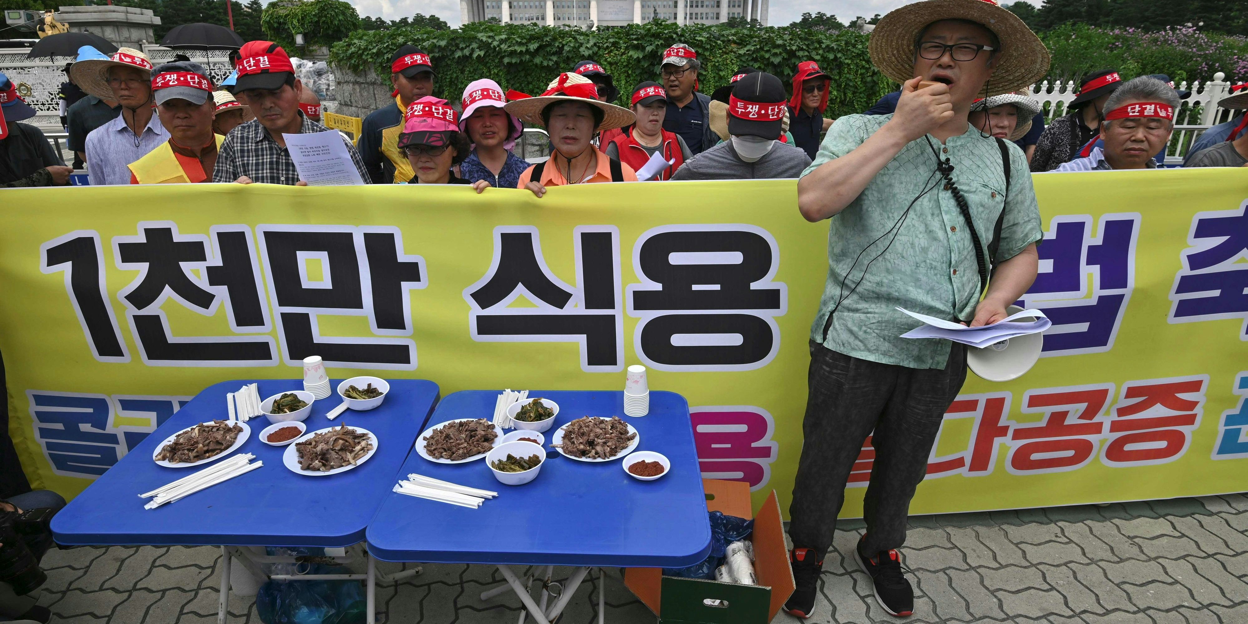 Eine Kundgebung von Hunde-Züchtern gegen Tierschutz-Proteste in Südkorea.