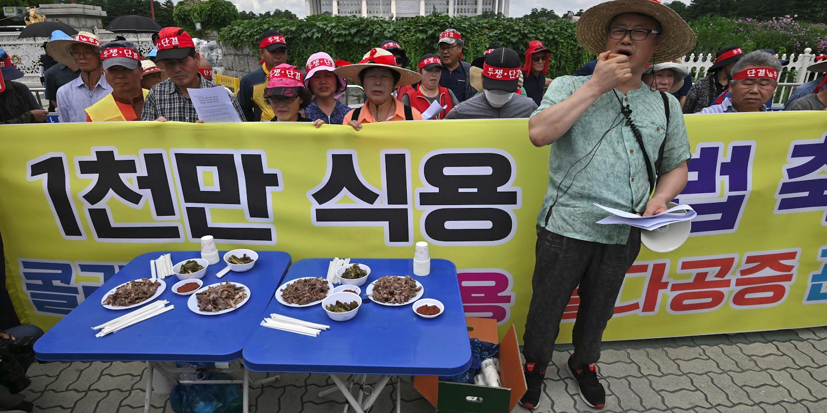 Eine Kundgebung von Hunde-Züchtern gegen Tierschutz-Proteste in Südkorea.