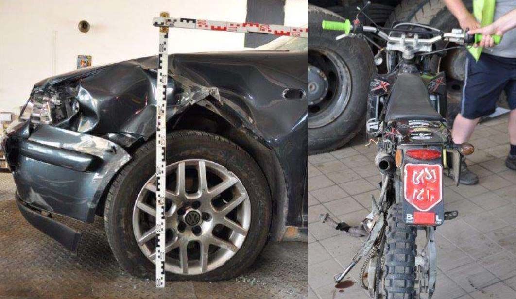Ein Auto (li.) rammte das Moped (re.) von Katharina F. Sie verlor beim Unfall ihr linkes Bein.