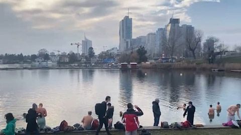 Ziemlich kalt: Wiener gehen in Donau schwimmen.