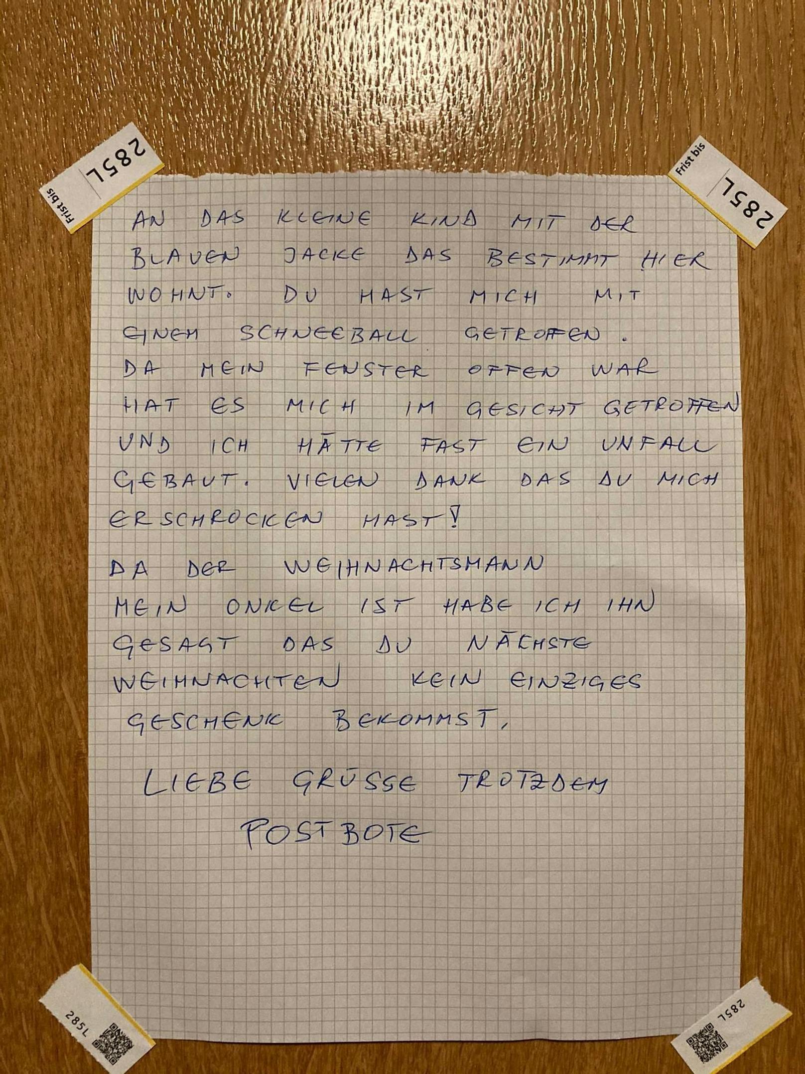An der Hauseingangstür eines Mehrfamilienhauses in Zürich hing dieser Brief.