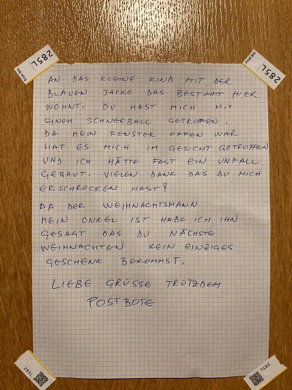 An der Hauseingangstür eines Mehrfamilienhauses in Zürich hing dieser Brief.