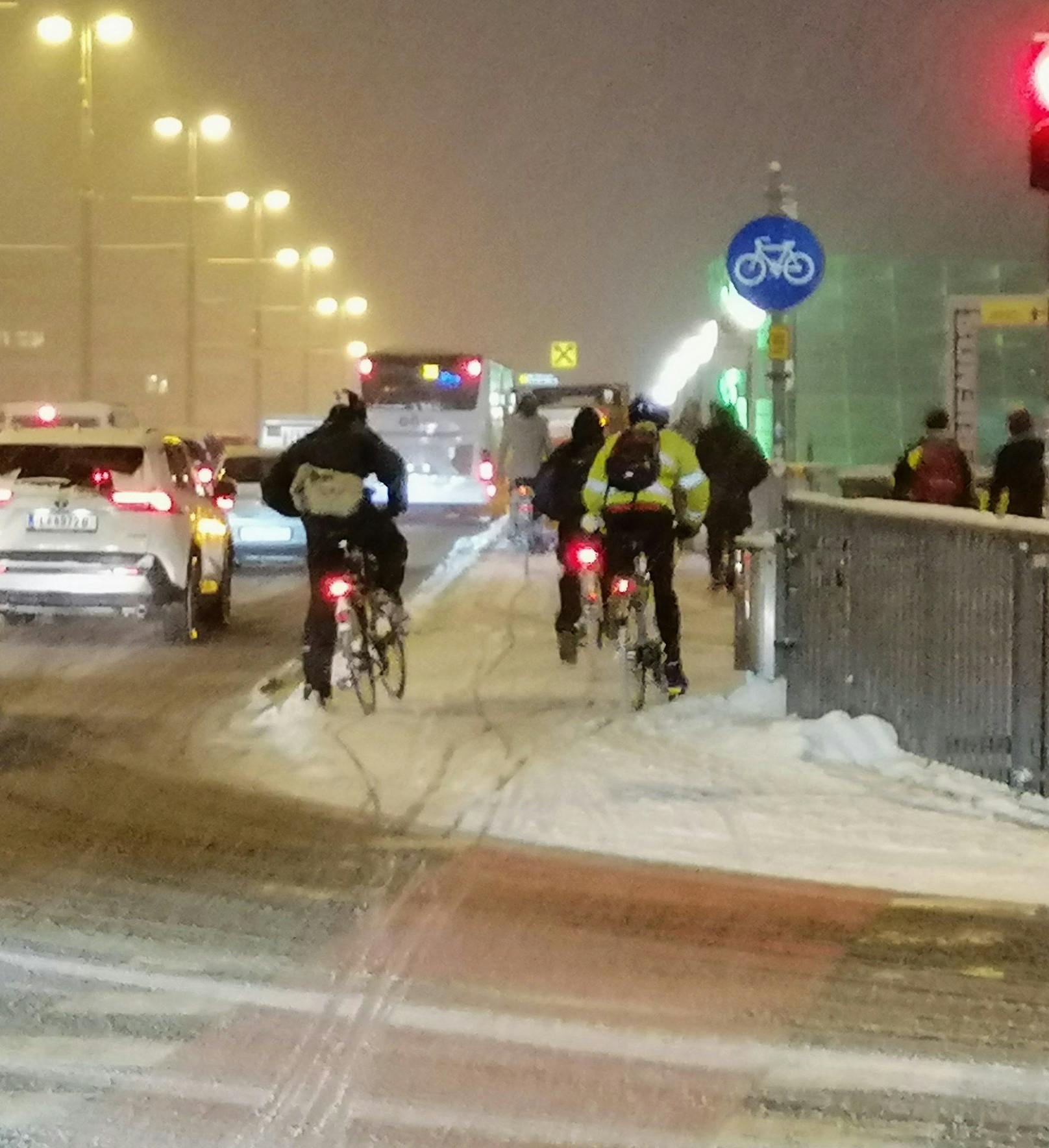 In Linz müssen Radfahrer selbst den Schnee schaufeln, weil die Räumung laut Radlobby nicht klappt.