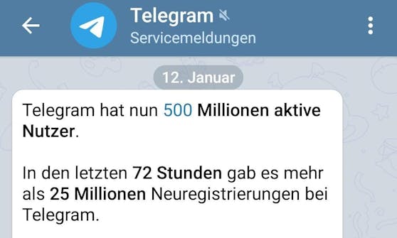 Telegram meldete 25 Millionen Neuregistrierungen innerhalb von drei Tagen.