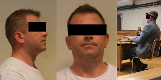 Der Angeklagte auf dem Fahndungsfoto und vor Gericht (r.)