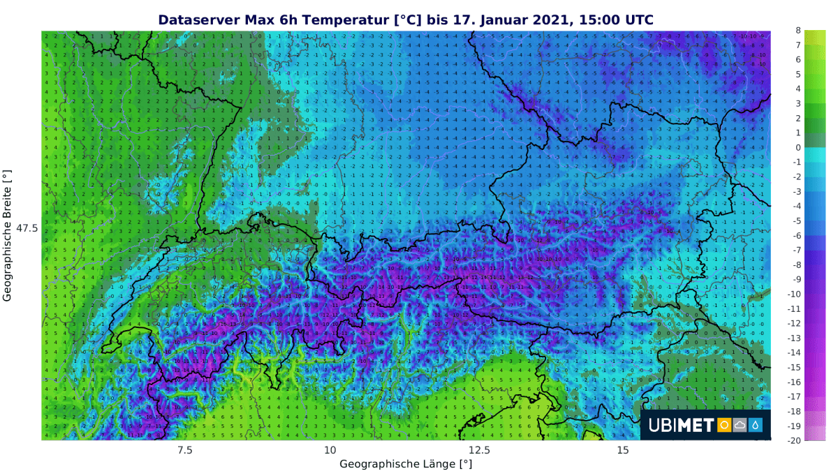 Höchstwerte am Sonntag, 17. Jänner 2021