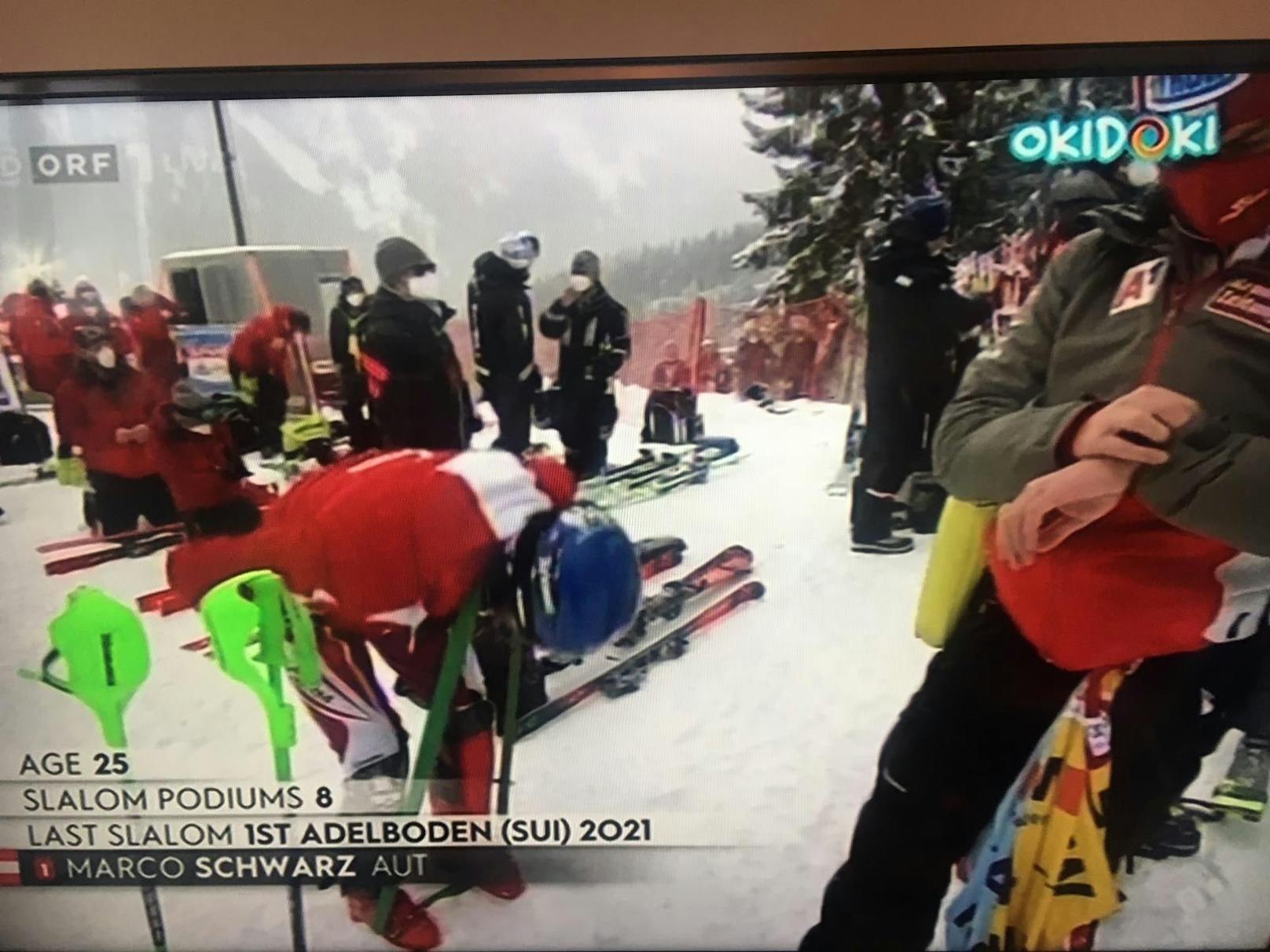 Das Skirennen im ORF als Kinderprogramm. 
