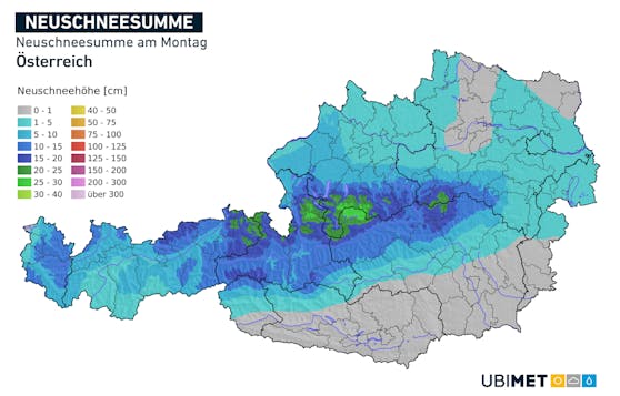 Die Neuschnee-Menge am Montag