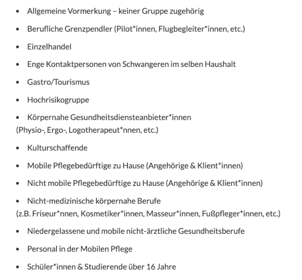 Für diese Berufs- und Personengruppen gilt die Vormerkplattform.
