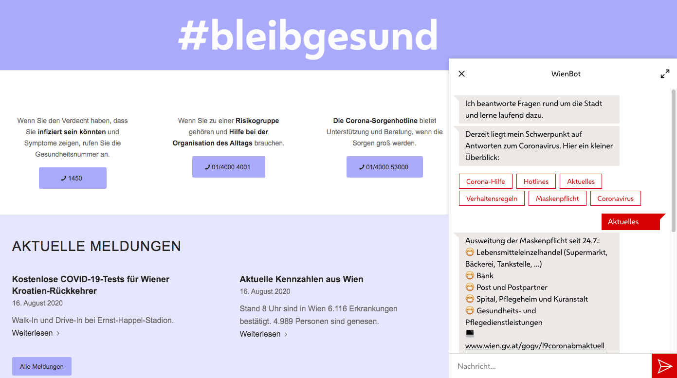 Der "CoronaBot" beantwortet etwa Fragen zu Verhaltensregeln und der Maskenpflicht. Und das "schneller als Google".