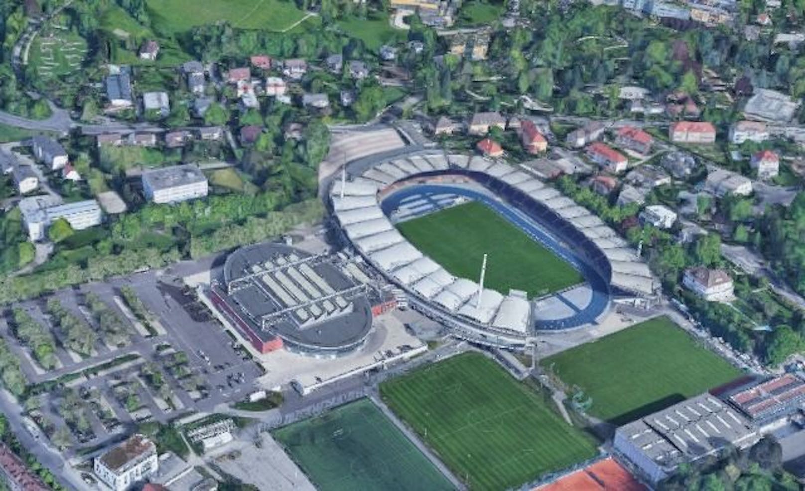 So sieht das Stadion auf der Gugl nur noch auf Google-Maps aus.