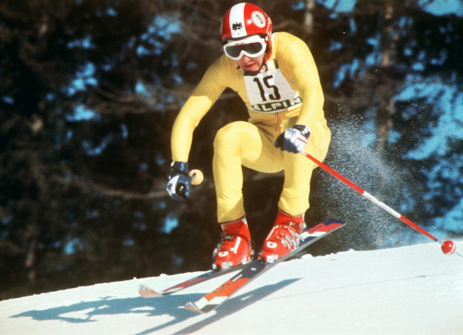 Klammer bei seinem legendären Ritt zum Olympiasieg 1976 in Innsbruck.