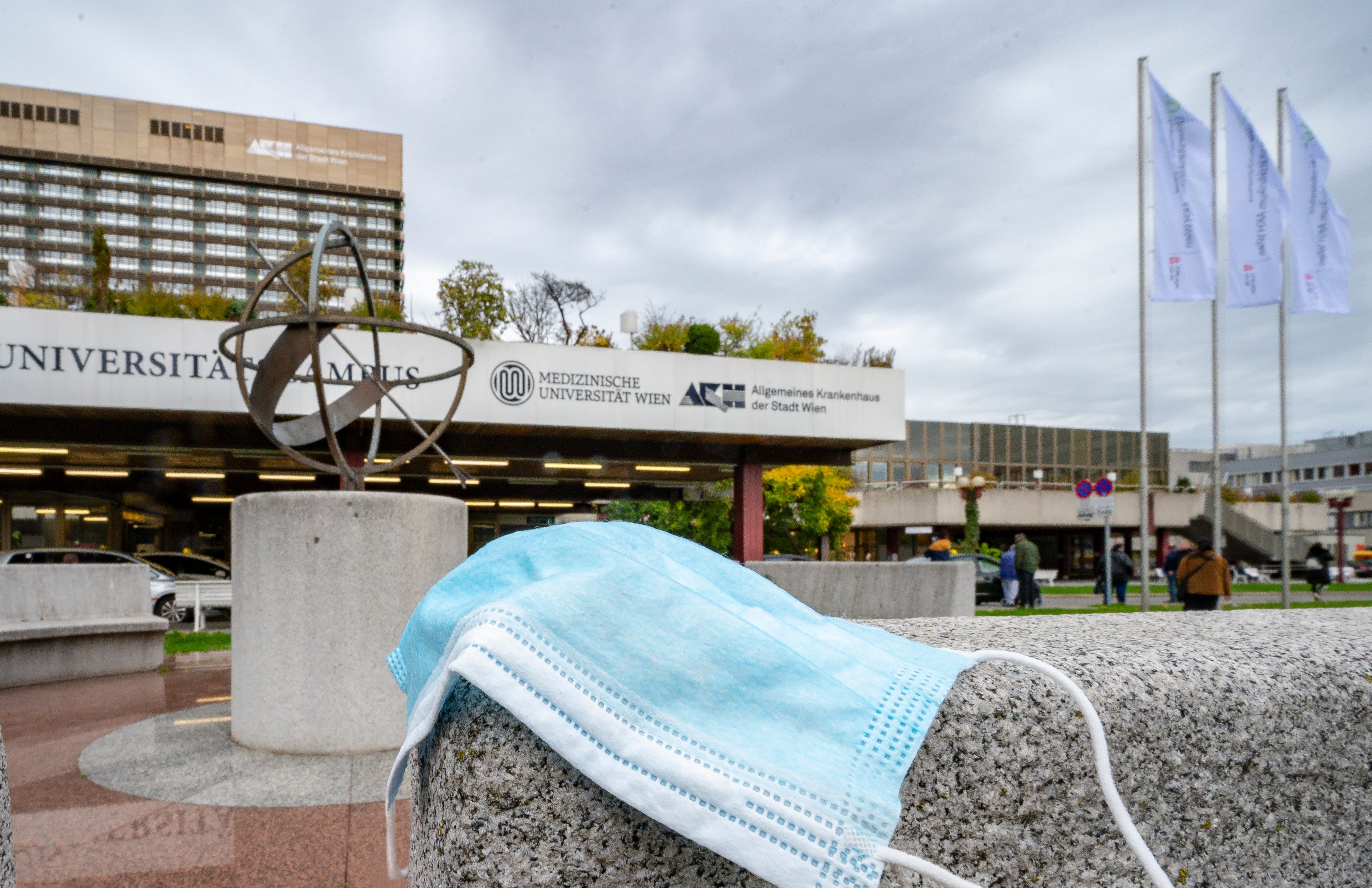 Schutzmaske vor dem Wiener AKH.