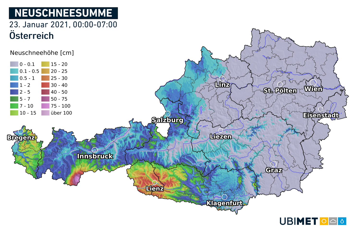 Neuschneemengen seit Mitternacht