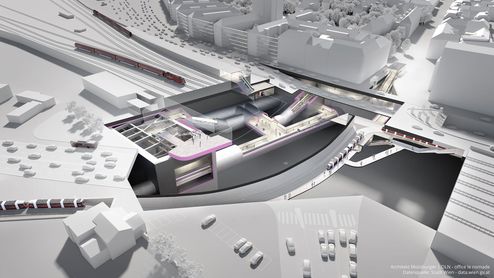 3D-Visualisierung der zukünftigen U2-Station Matzleinsdorfer Platz.
