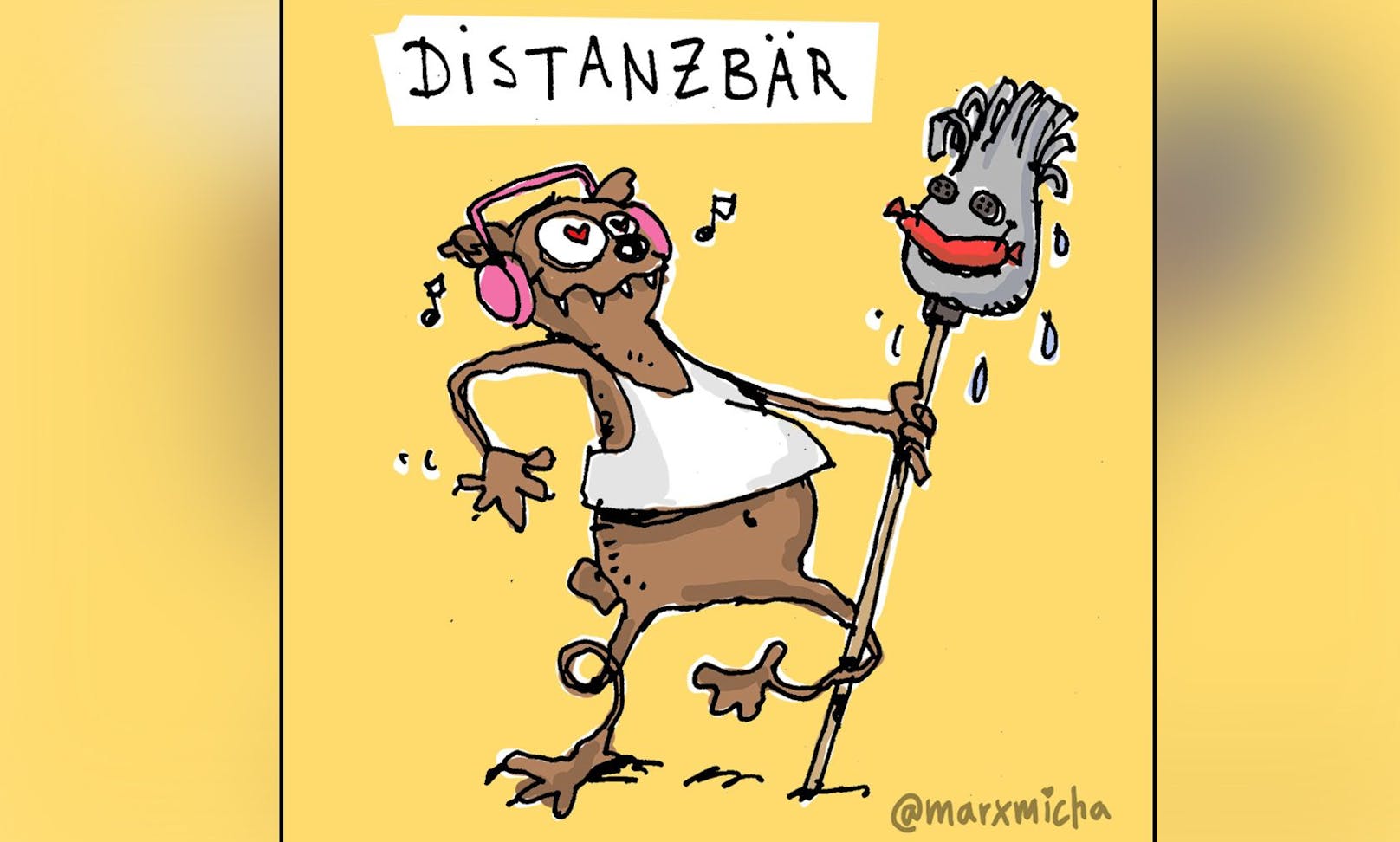 Der "Distanzbär" ist nur eines von den vielen "Quarantierchen" des deutschen Künstlers Micha Marx. 