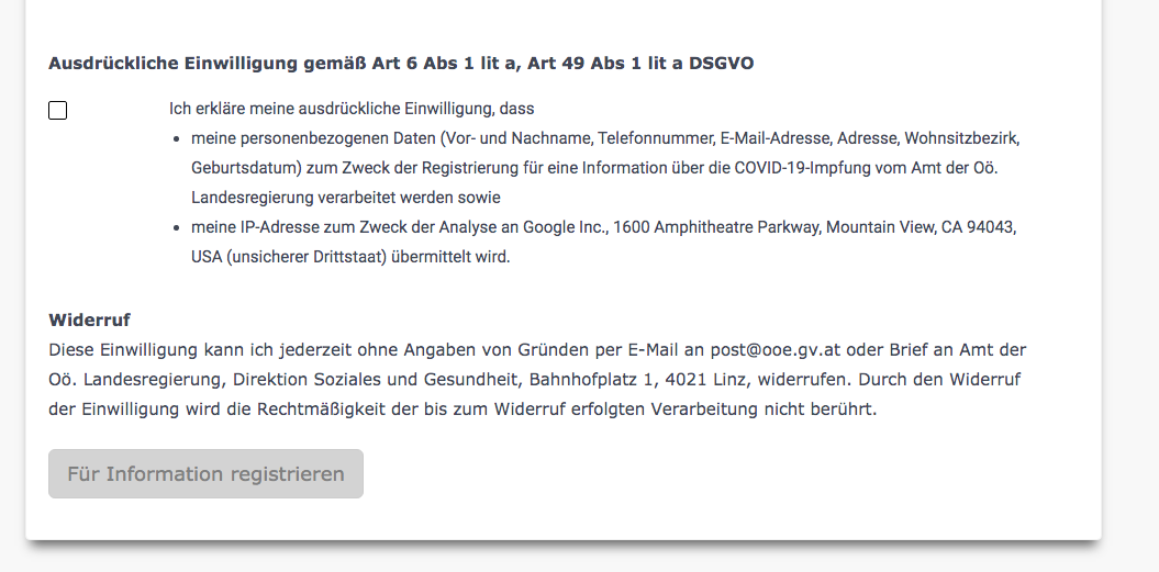 Dieser Passus sorgt für Verunsicherung. Er dient laut Land OÖ zum Schutz der Website.